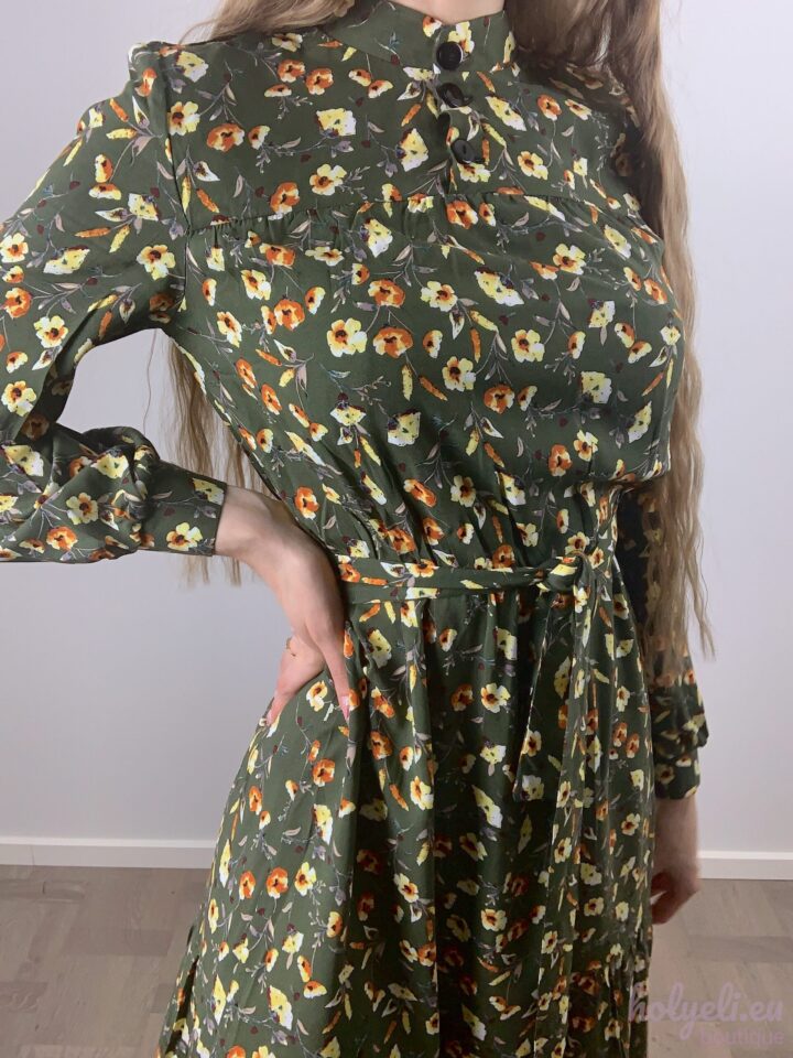 Lillemustriline kleit, khaki - Pilt 3