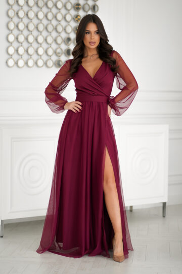 Läbipaistvate varrukatega maksikleit, punane