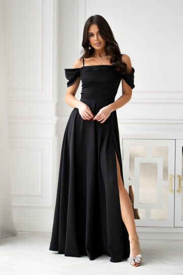 Avatud õlgadega maksikleit, must