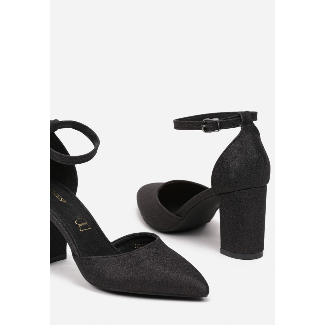 Heeled shoes, black-glitter