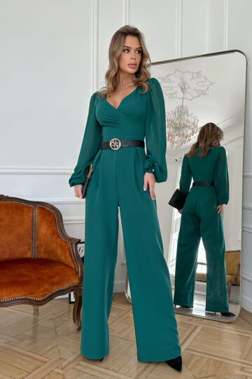 Pikkade varrukatega jumpsuit, roheline