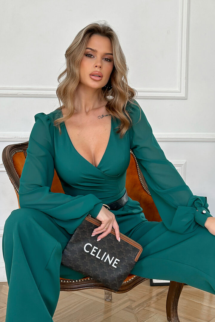 Pikkade varrukatega jumpsuit, roheline