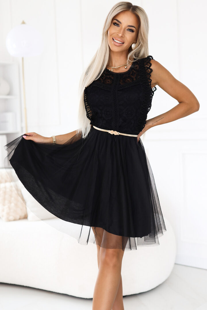 Lace cocktail dress, black
