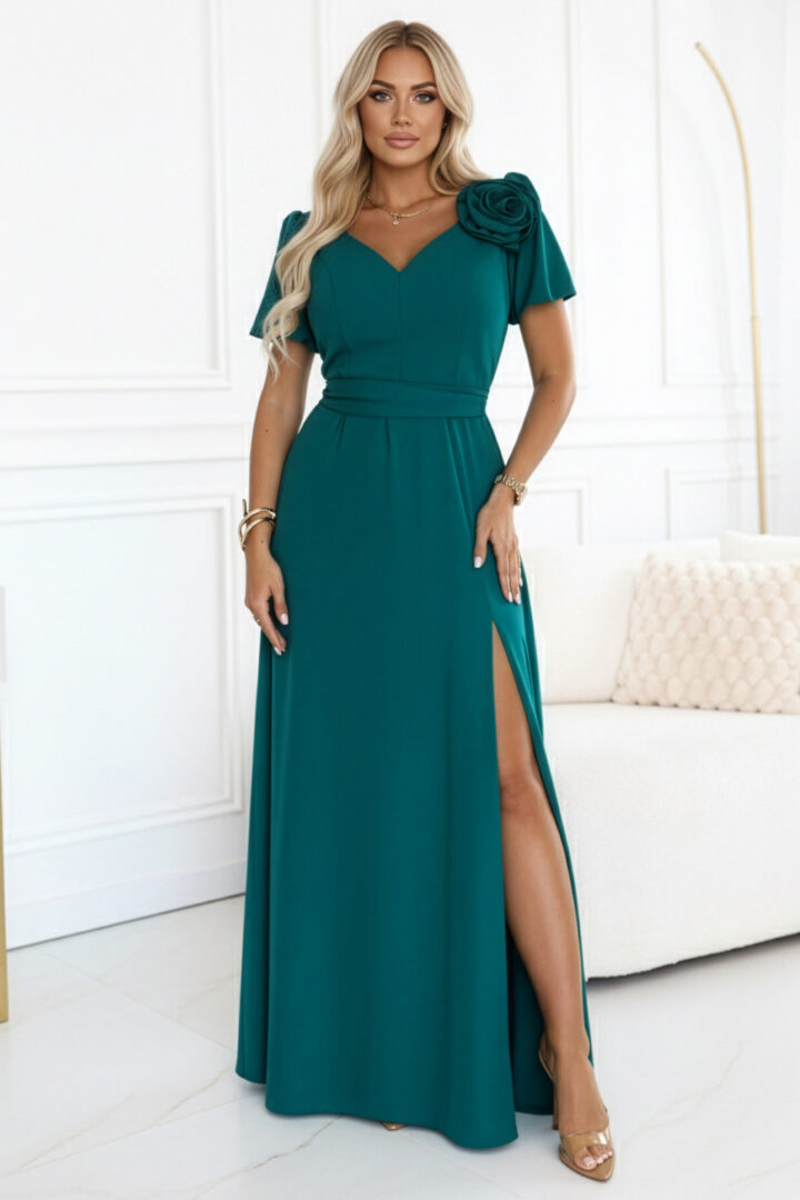 Elegantiška maksi suknelė, žalia - Image 6