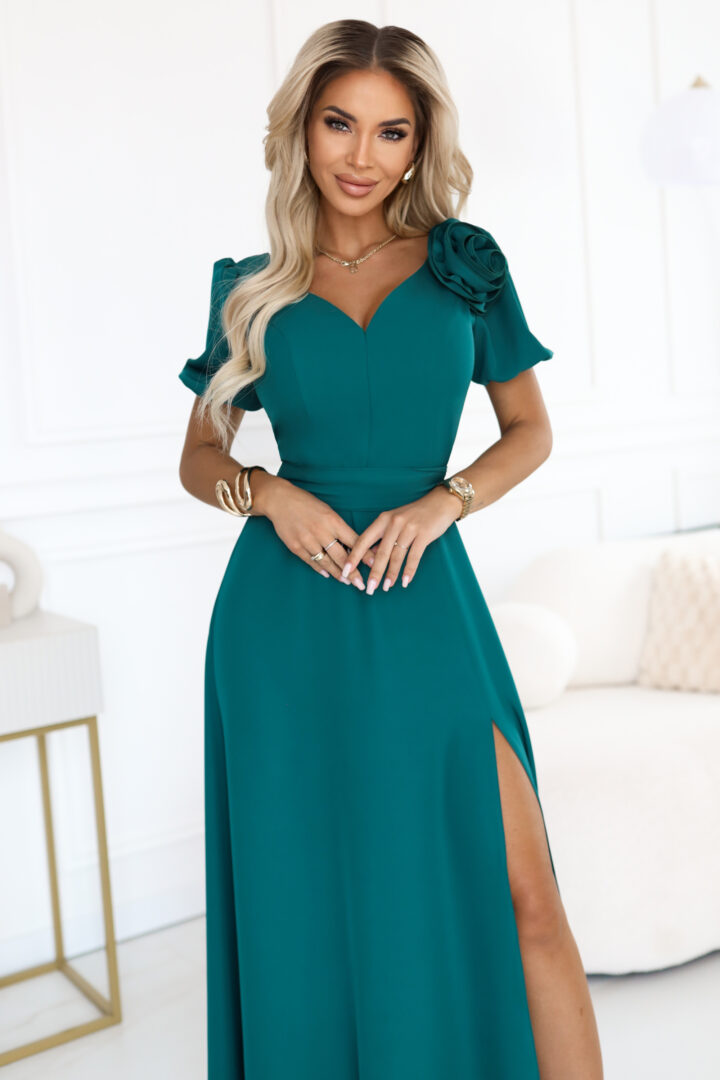 Elegantiška maksi suknelė, žalia - Image 2