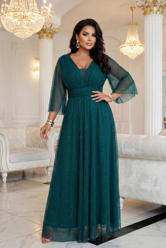 Plus size sädelev maksikleit, žalia - Image 8
