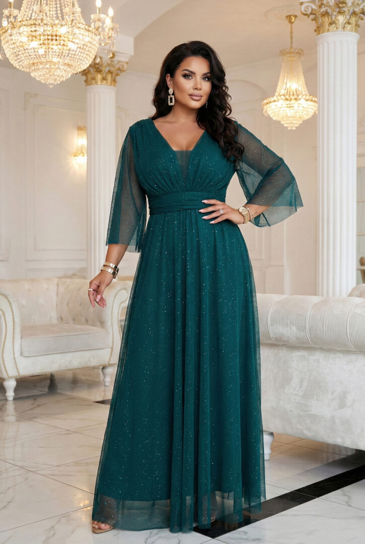 Plus size sädelev maksikleit, roheline - Pilt 8