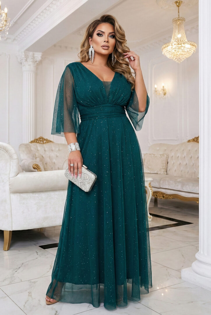 Plus size sädelev maksikleit, roheline - Pilt 9