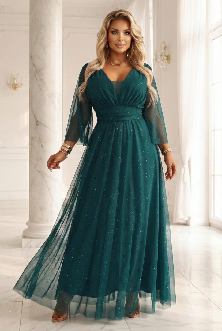 Plus size sädelev maksikleit, зеленый