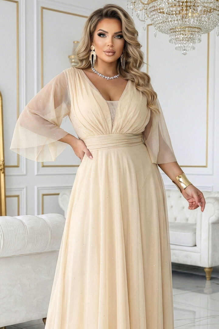 Plus size sädelev maksikleit, smėlio spalvos - Image 3