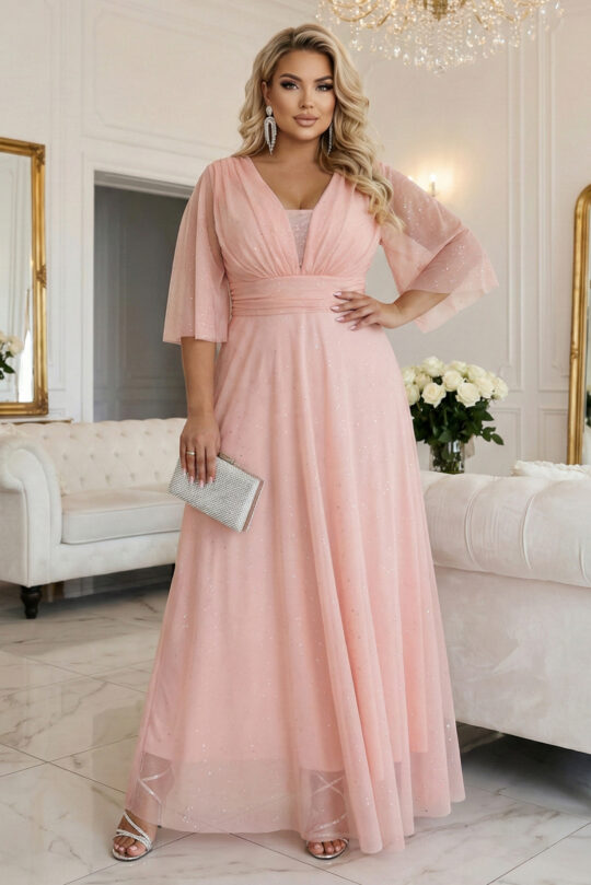 Plus size сверкающее макси-платье, розовый - изображение 6