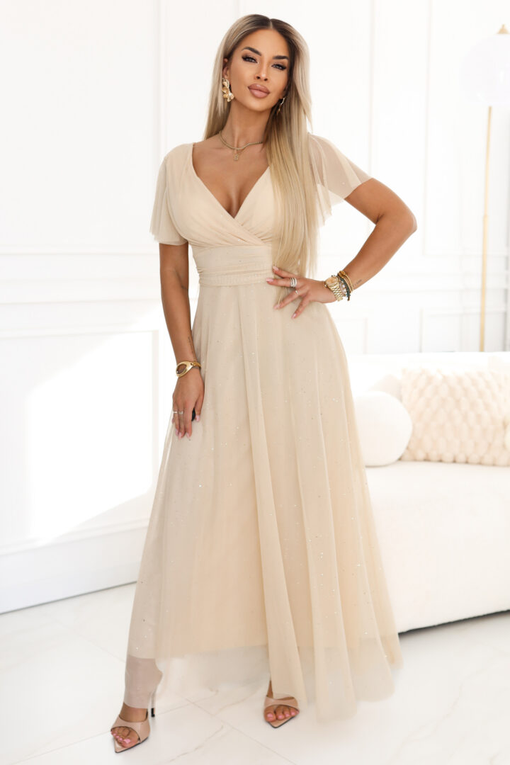 Sparkling maxi dress, beige