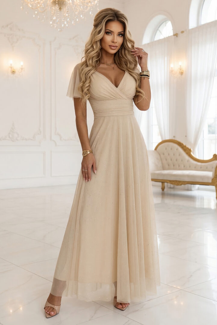 Kimalteleva maksimekko, beige
