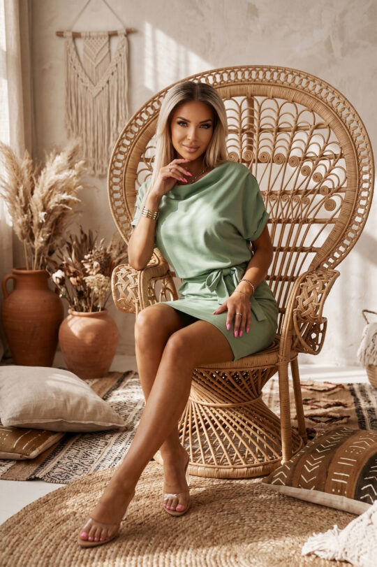 Платье с поясом, светло-зелёное - изображение 3