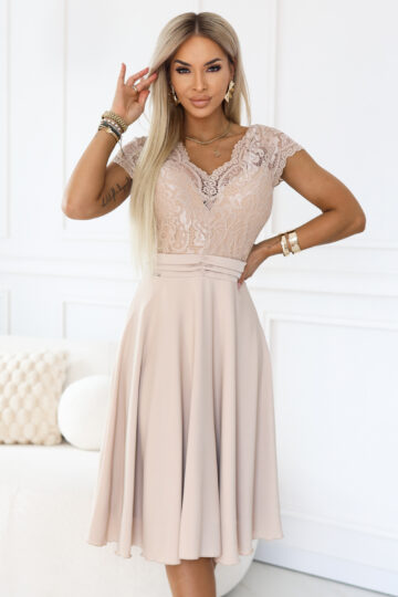 Pitsist ülaosaga õhtukleit, beež