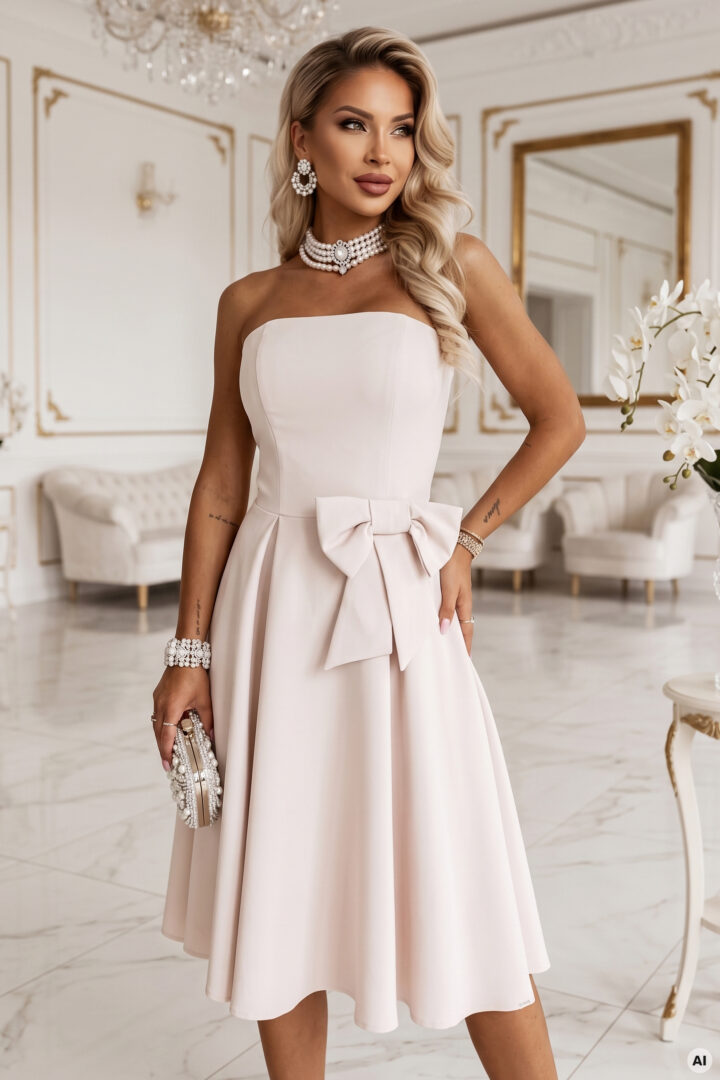 Lipsuga õhtukleit, beige
